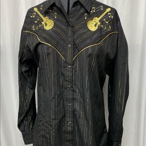 Guitar Embroidered western shirt XL snap front